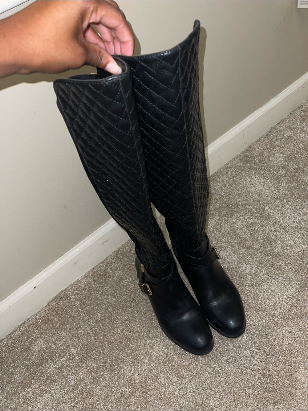 JustFab Black Quilted Over-the-Knee Riding Boots